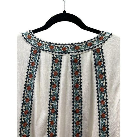 Women Tunic Eleandra Gauze Top Long Sleeved Embroidery White And Floral XS - Picture 2 of 10